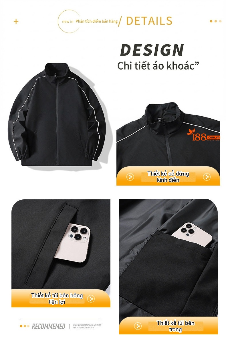 Bộ Quần Áo Thu Đông Nam Nữ Áo Khoác Cổ Trụ Và Quần Dài Màu Hồng, Tím, Đen, Trắng chi tiết 3