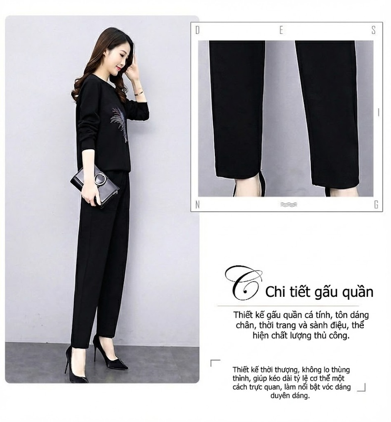 Bộ quần áo thu đông nữ dáng thể thao thiết kế thanh lịch chi tiết 7
