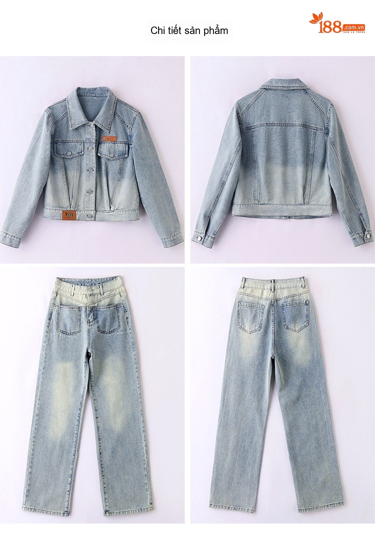 Bộ Set Áo Khoác Jean và Quần Jean Dáng Rộng Phong Cách Tiểu Thư Màu Xanh Jean chi tiết 21