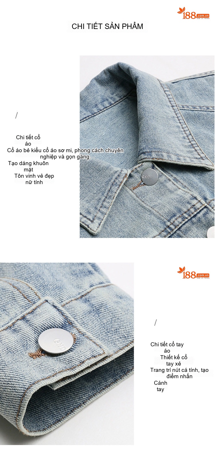 Bộ Set Áo Khoác Jean và Quần Jean Dáng Rộng Phong Cách Tiểu Thư Màu Xanh Jean chi tiết 6