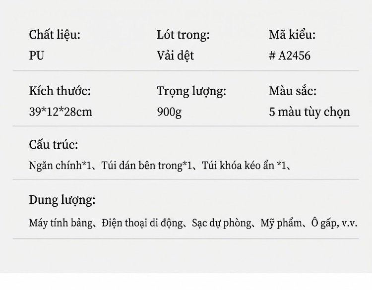 Bộ Túi Tote Nữ Thời Trang Phong Cách Vintage Gồm 3 Món Màu Nâu, Đen, Trắng Kem... chi tiết 6