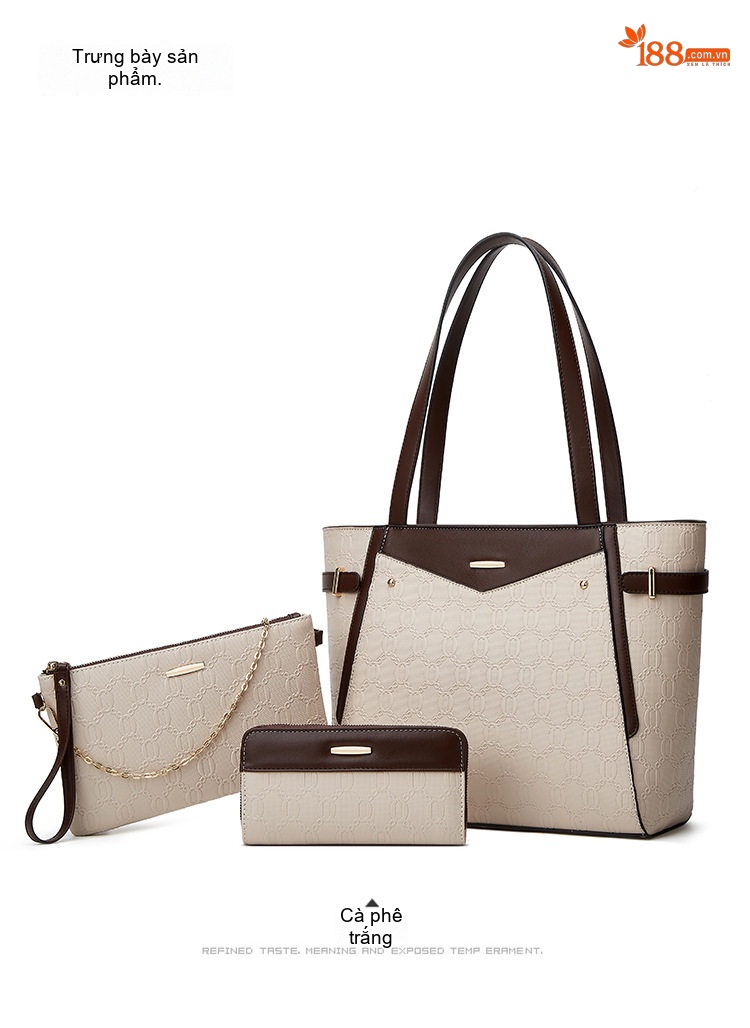 Bộ Túi Tote Nữ Thời Trang Phong Cách Vintage Gồm 3 Món Màu Nâu, Đen, Trắng Kem... chi tiết 7