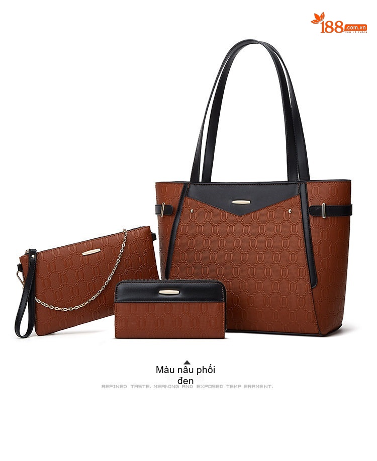 Bộ Túi Tote Nữ Thời Trang Phong Cách Vintage Gồm 3 Món Màu Nâu, Đen, Trắng Kem... chi tiết 8