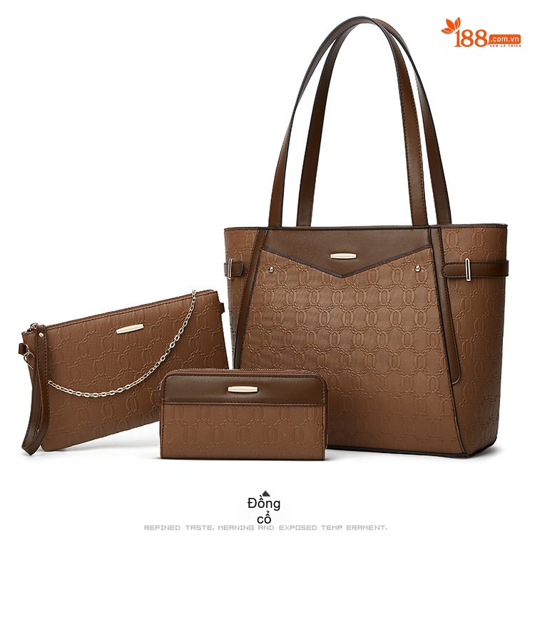 Bộ Túi Tote Nữ Thời Trang Phong Cách Vintage Gồm 3 Món Màu Nâu, Đen, Trắng Kem... chi tiết 9