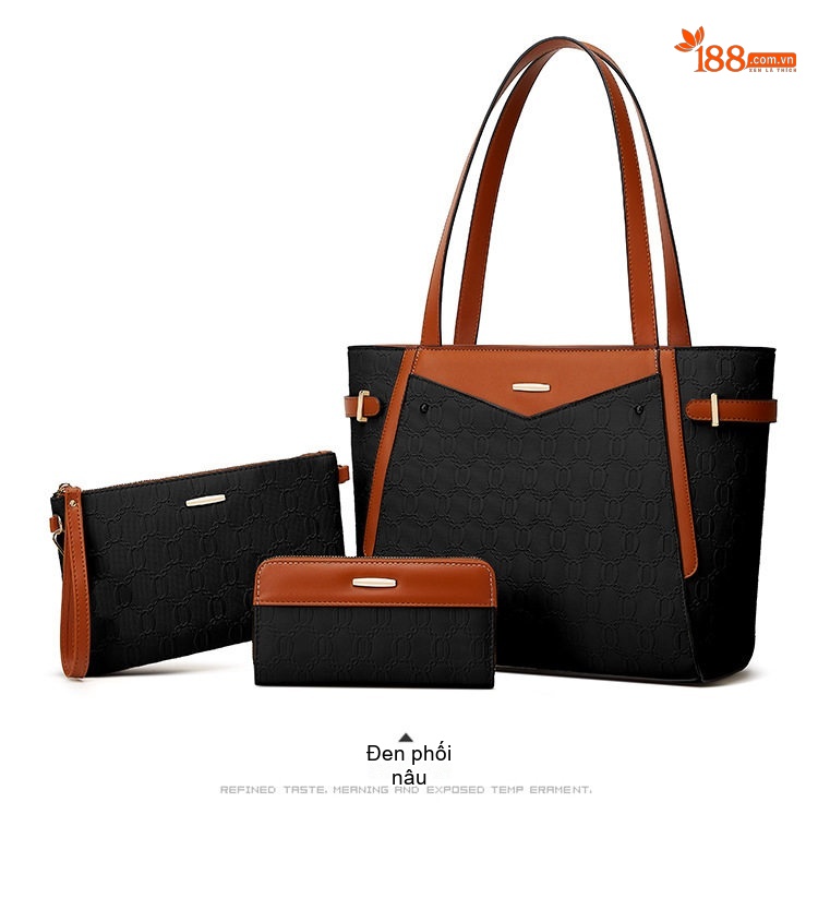 Bộ Túi Tote Nữ Thời Trang Phong Cách Vintage Gồm 3 Món Màu Nâu, Đen, Trắng Kem... chi tiết 10