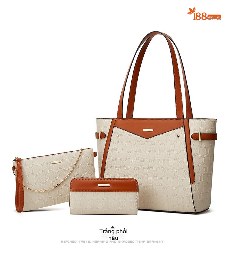 Bộ Túi Tote Nữ Thời Trang Phong Cách Vintage Gồm 3 Món Màu Nâu, Đen, Trắng Kem... chi tiết 11