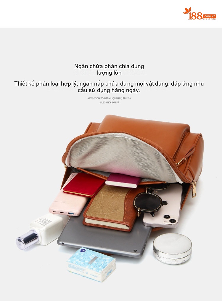 Bộ Túi Xách Ba Món Thời Trang Nữ Da Bóng: Túi Đeo Vai, Túi Tote, Ví Cầm Tay Màu Đen, Nâu, Kem, Xanh Navy chi tiết 2