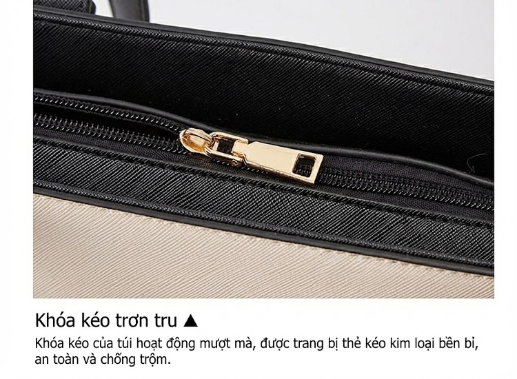Bộ Túi Xách Nữ 3 Món Da Bóng Đeo Vai, Đeo Chéo, Xách Tay Màu Đen, Đỏ Rượu Vang, Trắng Kem, Nâu chi tiết 22