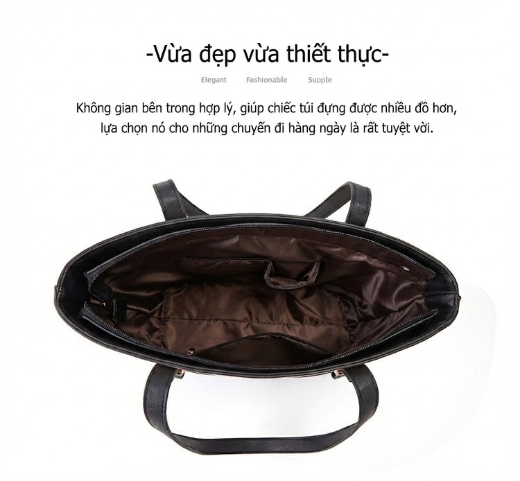 Bộ Túi Xách Nữ 3 Món Da Bóng Đeo Vai, Đeo Chéo, Xách Tay Màu Đen, Đỏ Rượu Vang, Trắng Kem, Nâu chi tiết 10