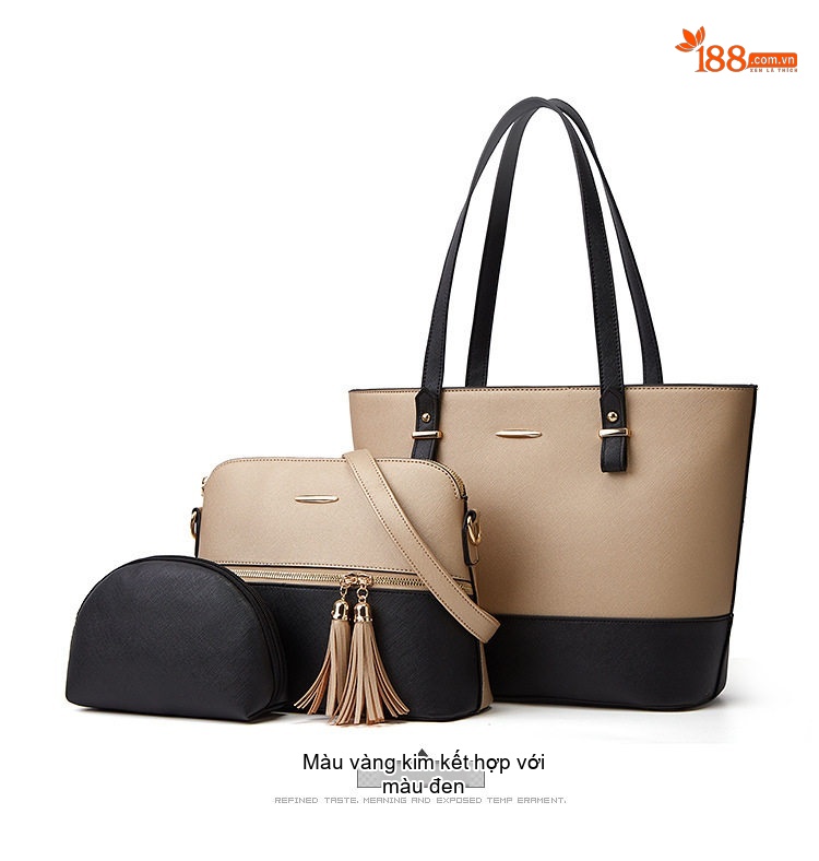 Bộ Túi Xách Nữ 3 Món Da Bóng Đeo Vai, Đeo Chéo, Xách Tay Màu Đen, Đỏ Rượu Vang, Trắng Kem, Nâu chi tiết 15