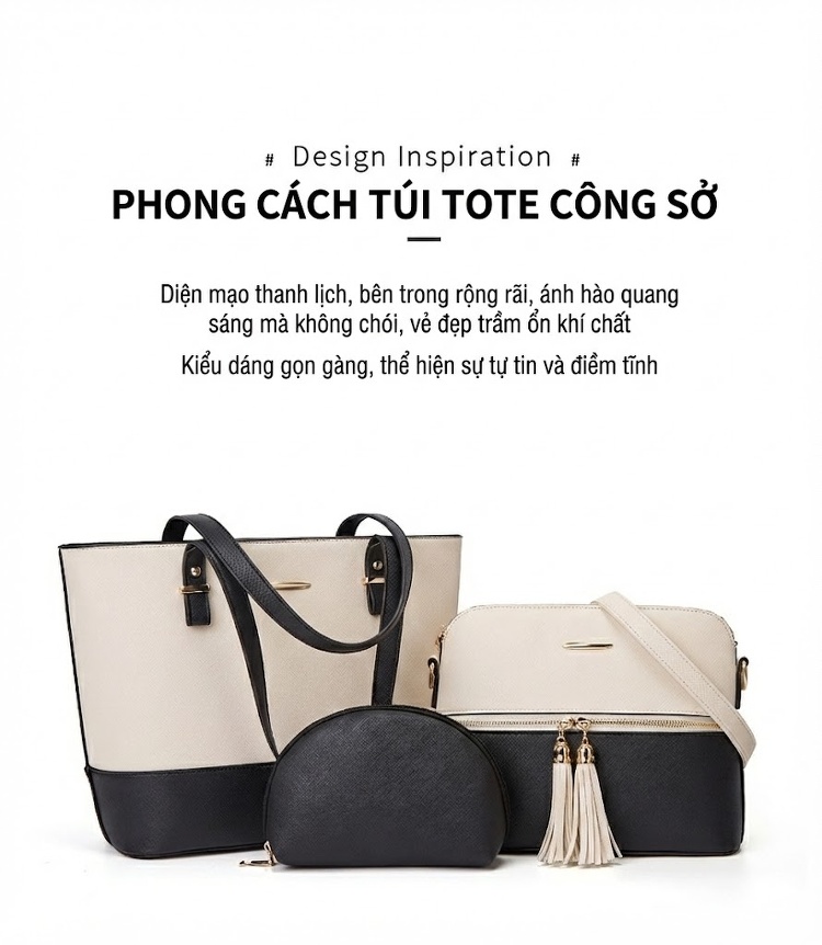 Bộ Túi Xách Nữ 3 Món Da Bóng Đeo Vai, Đeo Chéo, Xách Tay Màu Nâu, Đen, Đỏ, Hồng... chi tiết 2