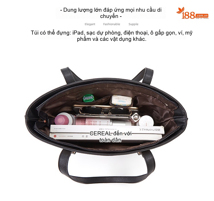 Bộ Túi Xách Nữ 3 Món Da Bóng Đeo Vai, Đeo Chéo, Xách Tay Màu Nâu, Đen, Đỏ, Hồng... chi tiết 11
