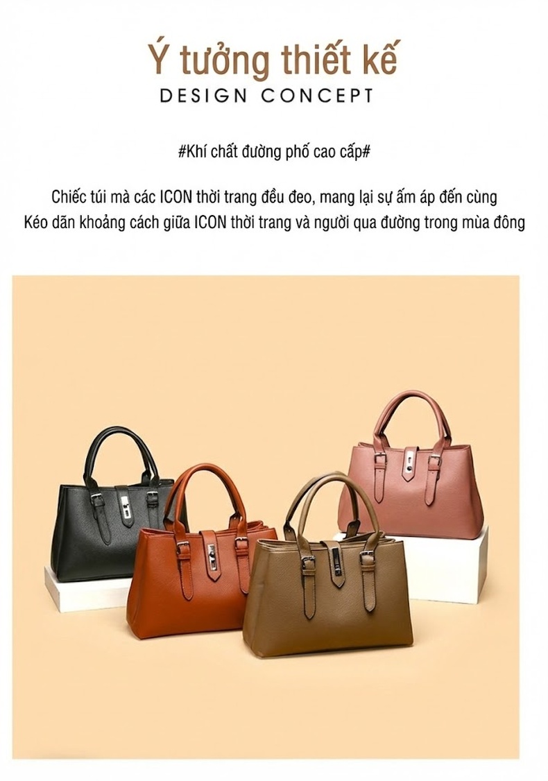 Bộ Túi Xách Nữ 3 Món Da Bóng Phong Cách Thời Trang Màu Đen, Nâu, Be, Hồng chi tiết 4