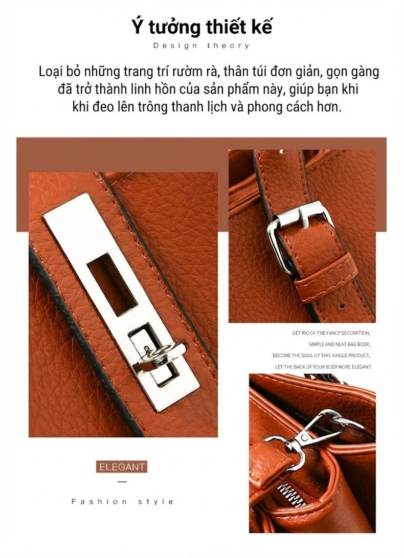 Bộ Túi Xách Nữ 3 Món Da Bóng Phong Cách Thời Trang Màu Đen, Nâu, Be, Hồng chi tiết 6