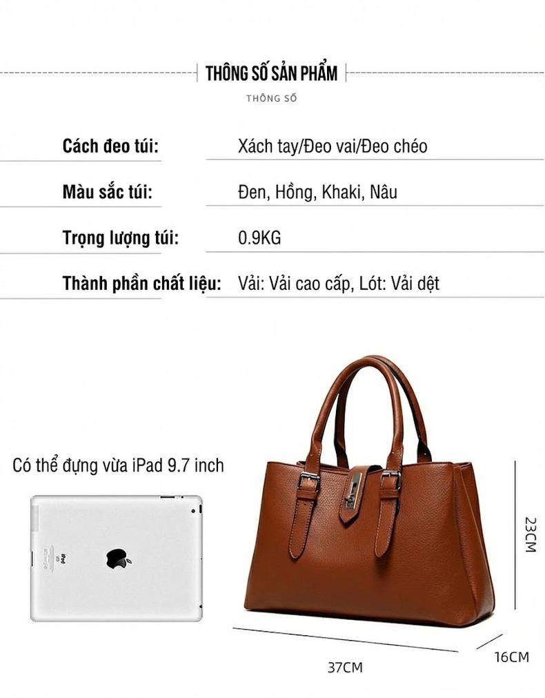 Bộ Túi Xách Nữ 3 Món Da Bóng Phong Cách Thời Trang Màu Đen, Nâu, Be, Hồng chi tiết 7
