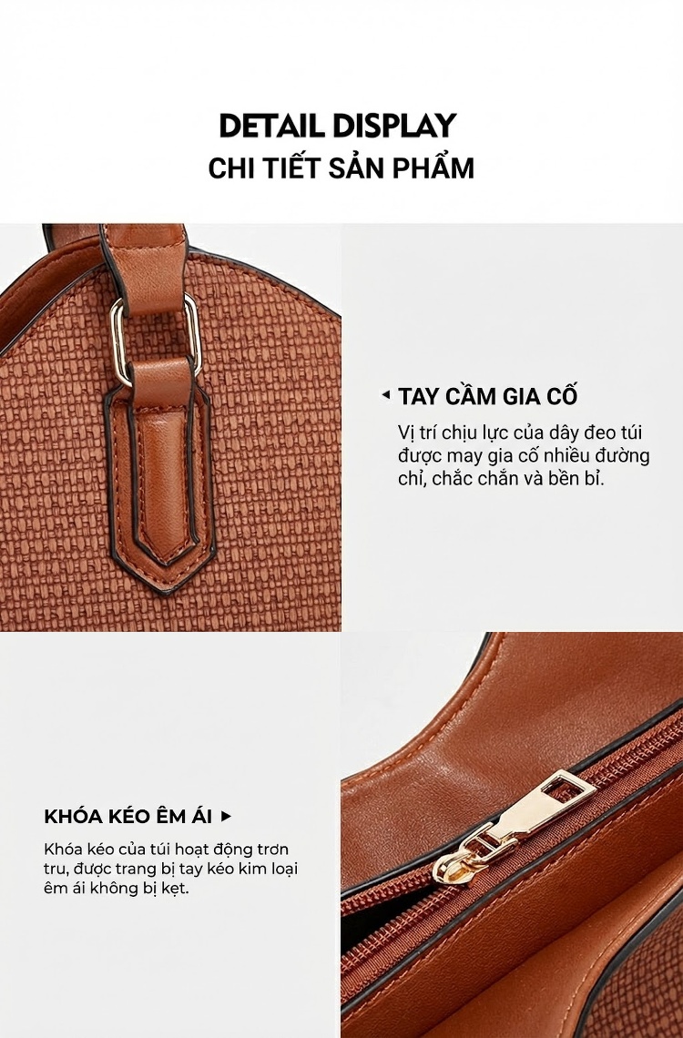 Bộ Túi Xách Nữ 3 Món Lớn Nhỏ Phong Cách Thời Trang Màu Nâu, Đen, Kem, Đỏ chi tiết 19