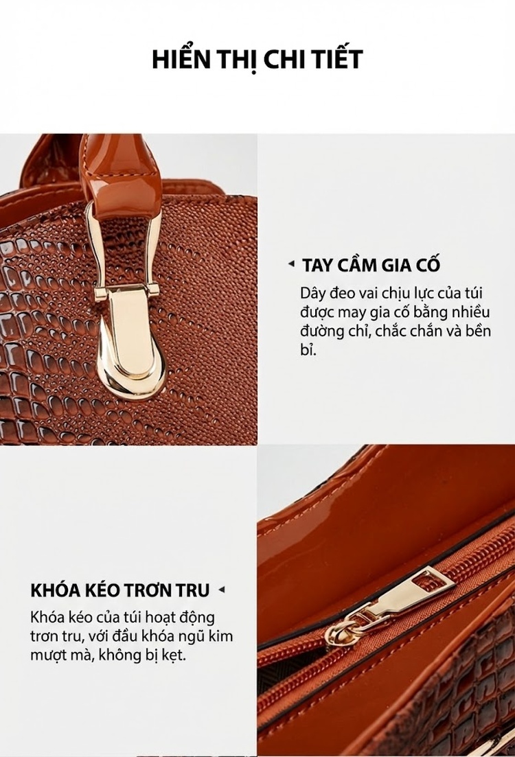 Bộ Túi Xách Nữ Da Bóng 3 Món Thời Trang Công Sở Màu Đen, Nâu, Xám chi tiết 17