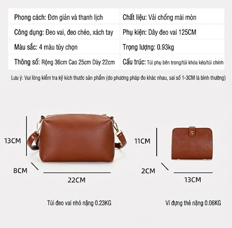 Bộ Túi Xách Nữ Da Bóng Cỡ Lớn Vintage Đeo Vai Màu Nâu, Đỏ Rượu, Đen chi tiết 12