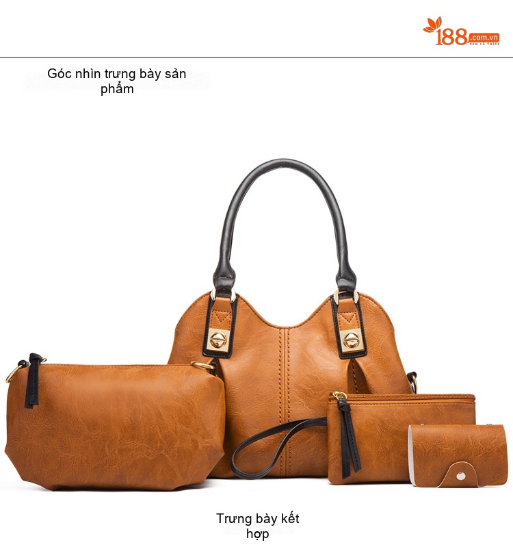 Bộ Túi Xách Nữ Da Bóng Vintage 3 Món Phong Cách Âu Mỹ Màu Đen, Nâu, Xanh Rêu chi tiết 13