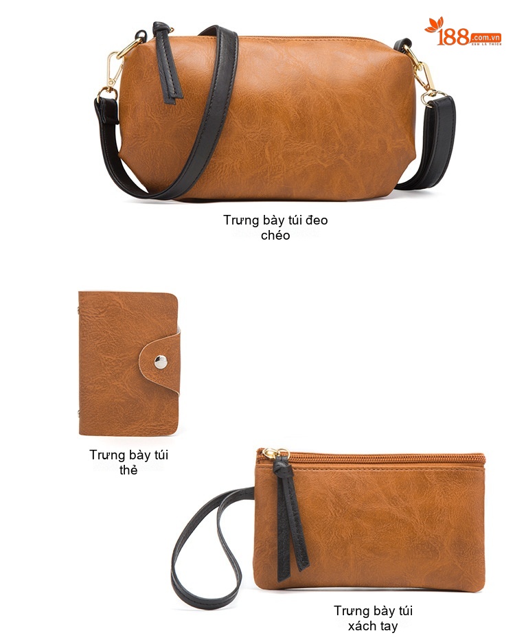 Bộ Túi Xách Nữ Da Bóng Vintage 3 Món Phong Cách Âu Mỹ Màu Đen, Nâu, Xanh Rêu chi tiết 17