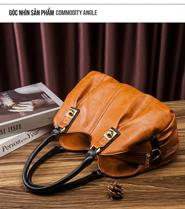 Bộ Túi Xách Nữ Da Bóng Vintage 3 Món Phong Cách Âu Mỹ Màu Đen, Nâu, Xanh Rêu chi tiết 18