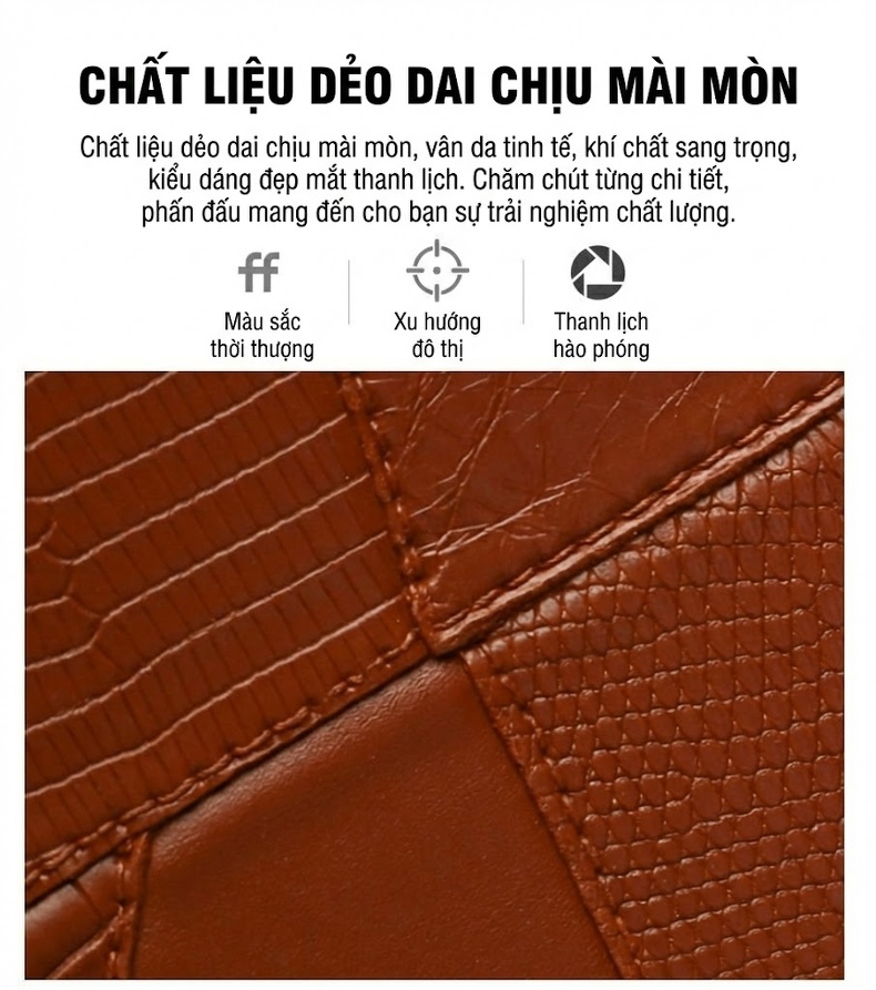 Bộ Túi Xách Nữ Đeo Vai, Đeo Chéo, Xách Tay 3 Chiếc Da Bóng Thời Trang - Nâu, Trắng, Đen chi tiết 10