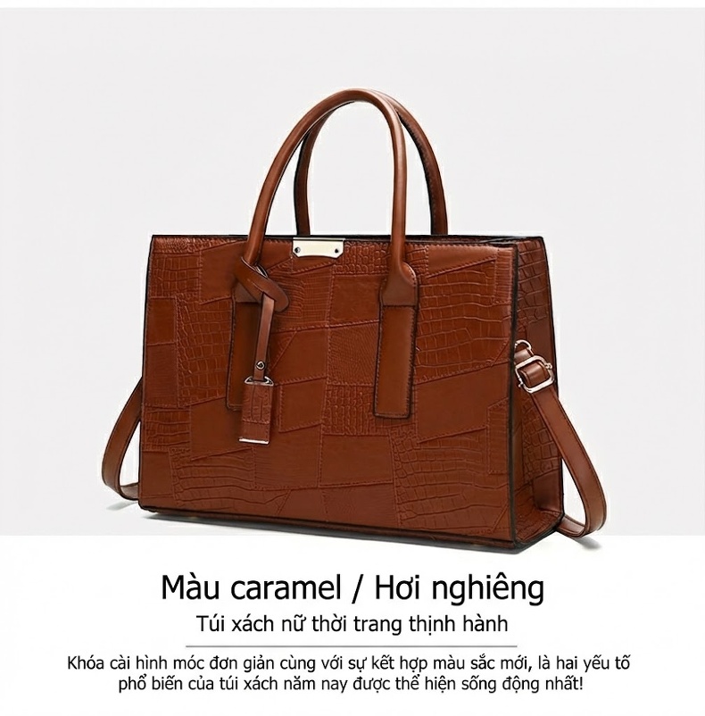 Bộ Túi Xách Nữ Đeo Vai, Đeo Chéo, Xách Tay 3 Chiếc Da Bóng Thời Trang - Nâu, Trắng, Đen chi tiết 19