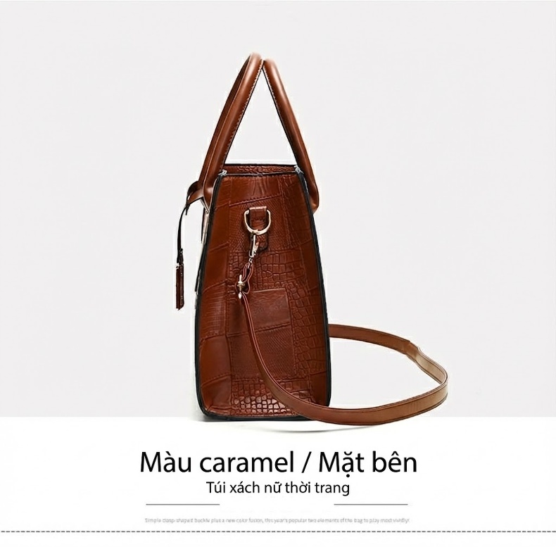 Bộ Túi Xách Nữ Đeo Vai, Đeo Chéo, Xách Tay 3 Chiếc Da Bóng Thời Trang - Nâu, Trắng, Đen chi tiết 20