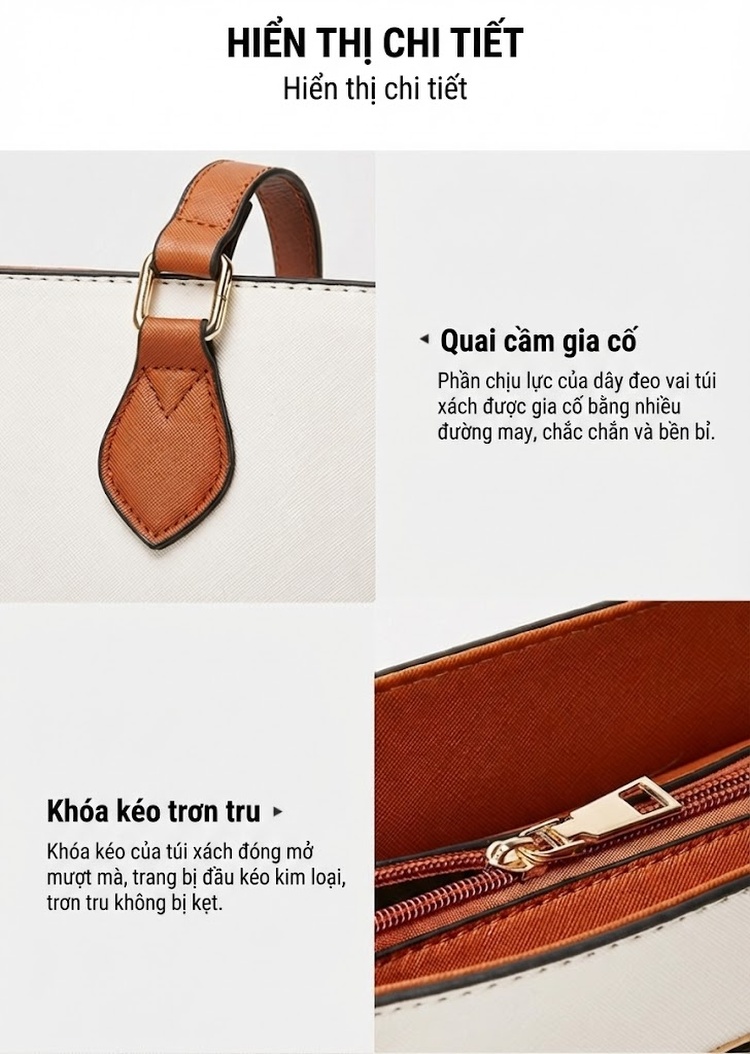 Bộ Túi Xách Nữ Set 4 Món Phong Cách Thời Trang Túi Tote Da Bóng Màu Đen, Nâu, Trắng, Hồng... chi tiết 15