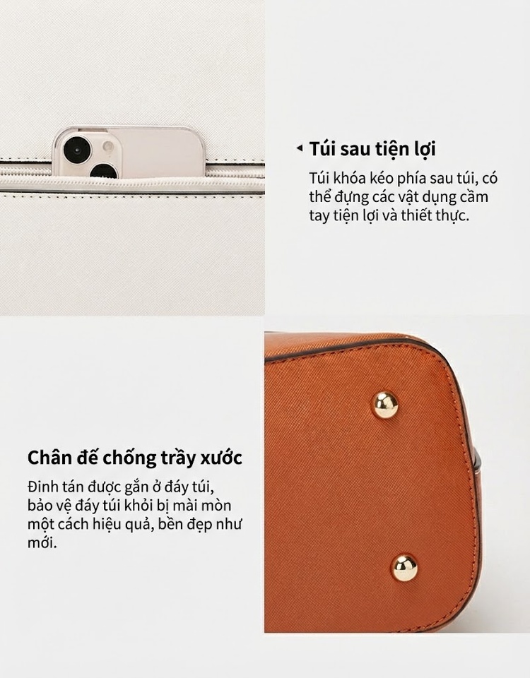 Bộ Túi Xách Nữ Set 4 Món Phong Cách Thời Trang Túi Tote Da Bóng Màu Đen, Nâu, Trắng, Hồng... chi tiết 16