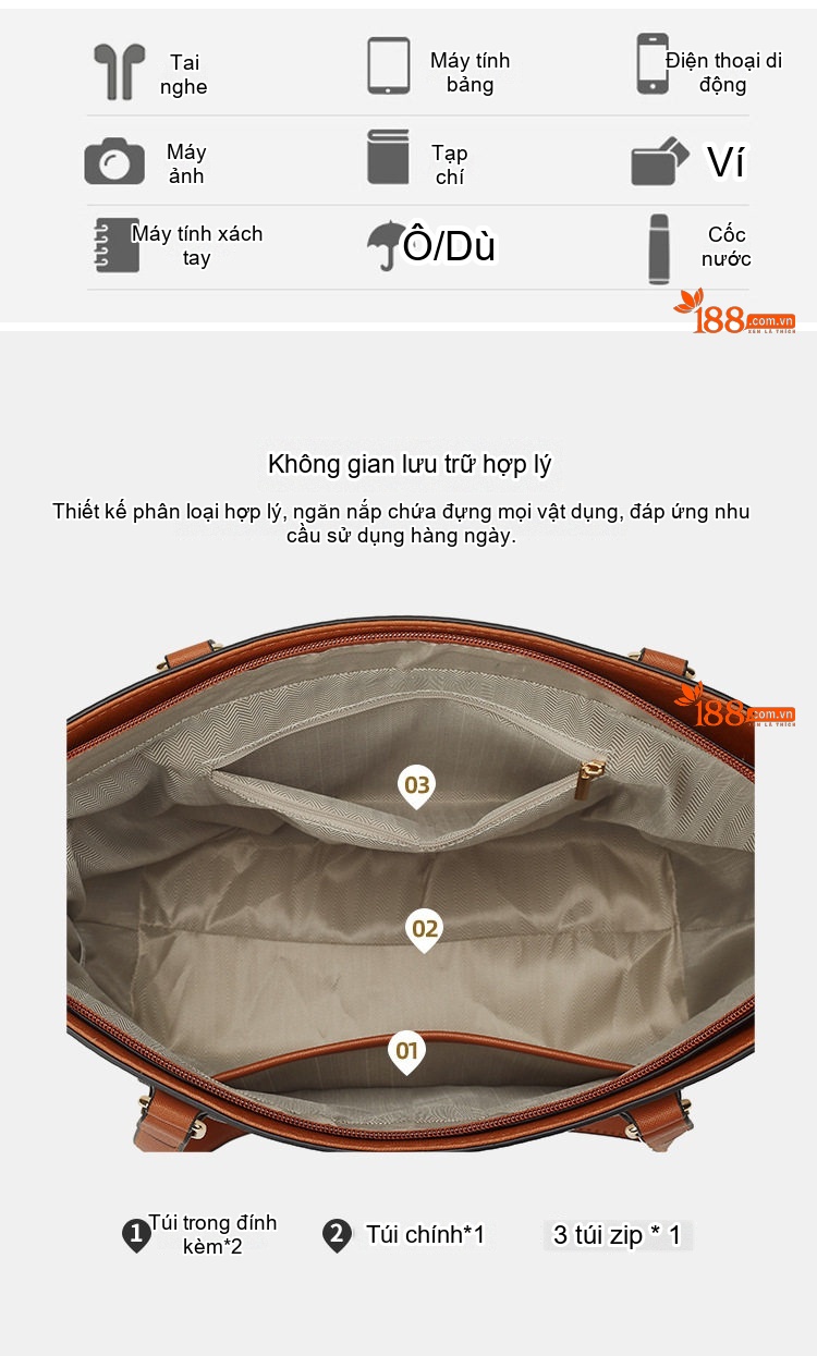 Bộ Túi Xách Nữ Set 4 Món Phong Cách Thời Trang Túi Tote Da Bóng Màu Đen, Nâu, Trắng, Hồng... chi tiết 6