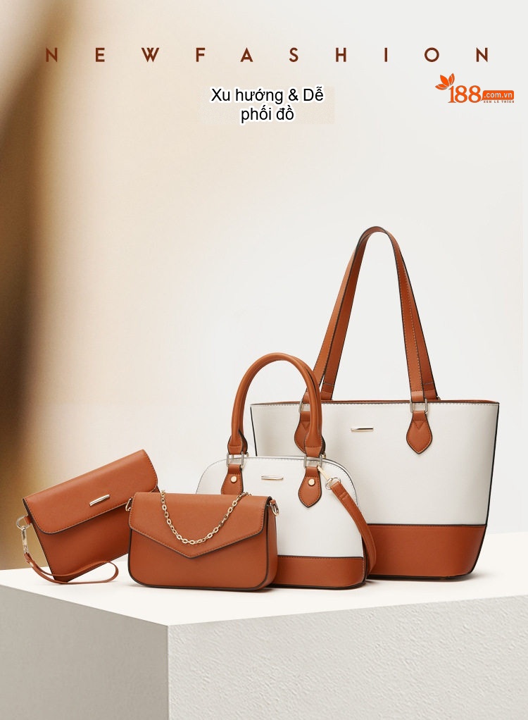 Bộ Túi Xách Nữ Set 4 Món Phong Cách Thời Trang Túi Tote Da Bóng Màu Đen, Nâu, Trắng, Hồng... chi tiết 1
