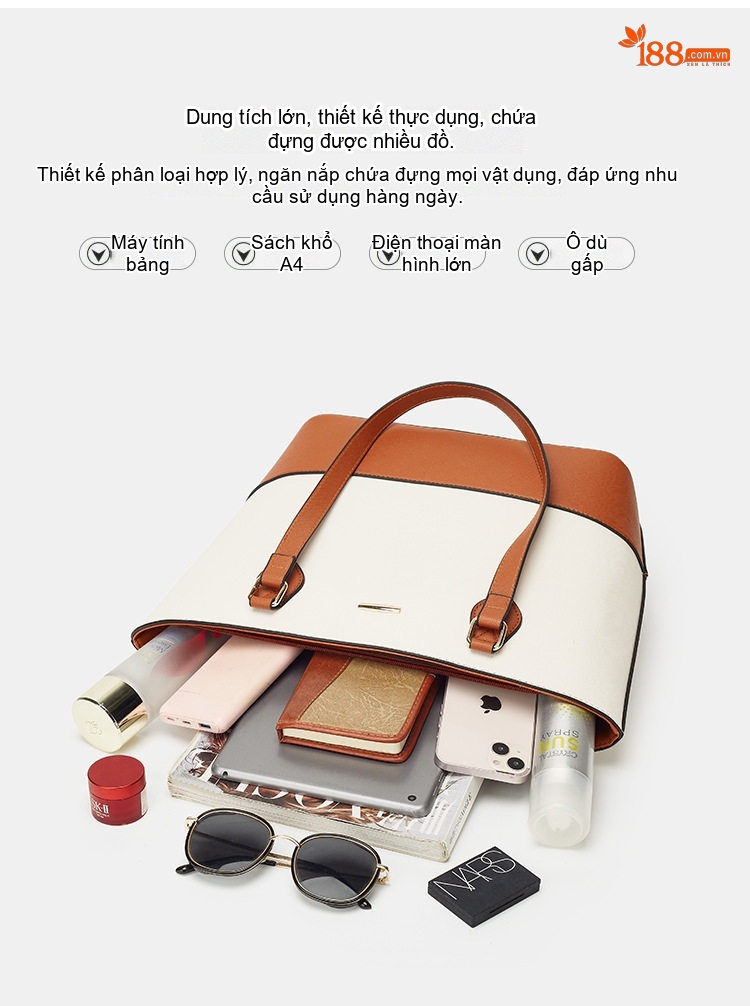 Bộ Túi Xách Nữ Set 4 Món Phong Cách Thời Trang Túi Tote Da Bóng Màu Đen, Nâu, Trắng, Hồng... chi tiết 5