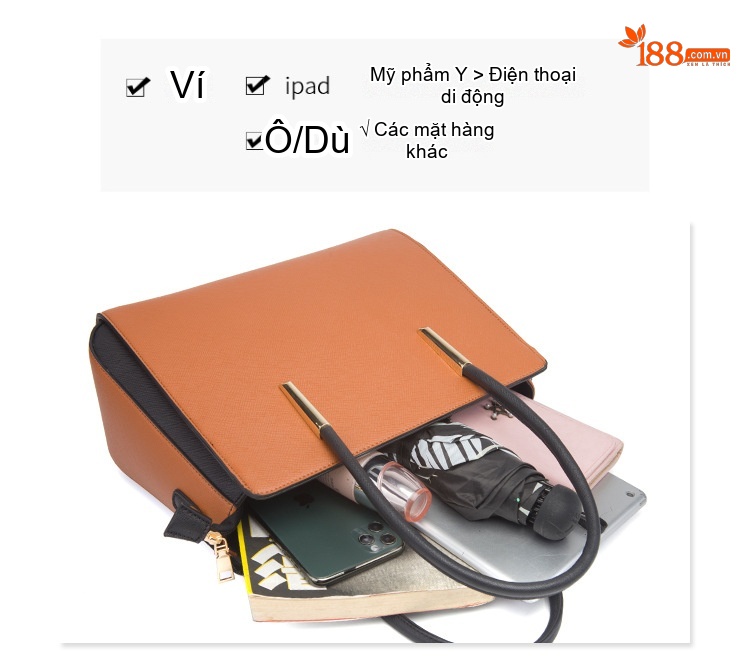 Bộ Túi Xách Nữ Thời Trang 4 Món Da Bóng Đeo Chéo, Đeo Vai, Xách Tay Màu Nâu, Hồng, Be, Đen... chi tiết 9