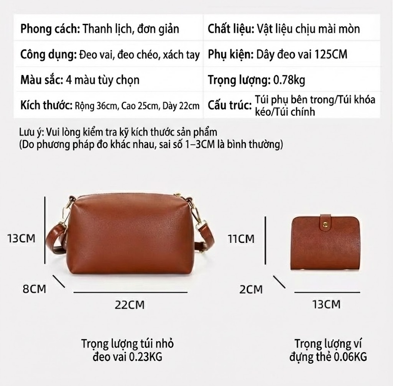 Bộ Túi Xách Tay Nữ Ba Món Kèm Móc Treo Phong Cách Thời Trang Da Bóng Màu Đen, Nâu, Đỏ chi tiết 12