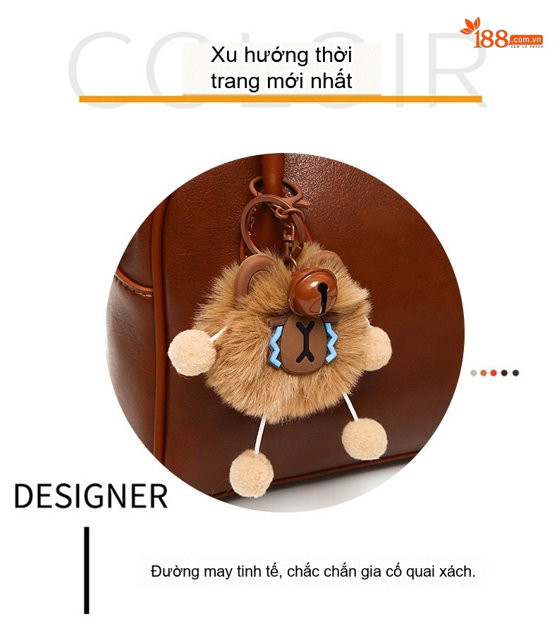 Bộ Túi Xách Tay Nữ Ba Món Kèm Móc Treo Phong Cách Thời Trang Da Bóng Màu Đen, Nâu, Đỏ chi tiết 13