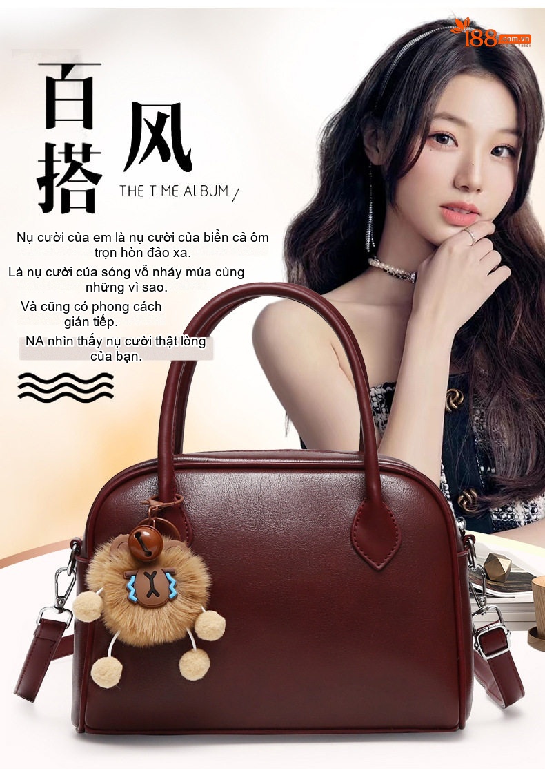 Bộ Túi Xách Tay Nữ Ba Món Kèm Móc Treo Phong Cách Thời Trang Da Bóng Màu Đen, Nâu, Đỏ chi tiết 2