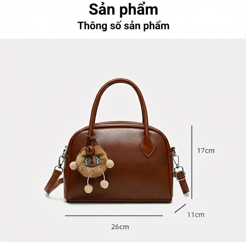 Bộ Túi Xách Tay Nữ Ba Món Kèm Móc Treo Phong Cách Thời Trang Da Bóng Màu Đen, Nâu, Đỏ chi tiết 10
