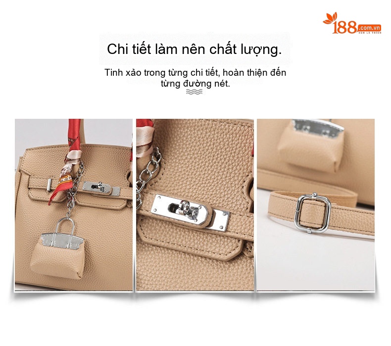 Bộ Túi Xách Tay Nữ Da Bóng Đeo Vai Phong Cách Thời Trang Màu Hồng, Kem, Đen, Xanh... chi tiết 4