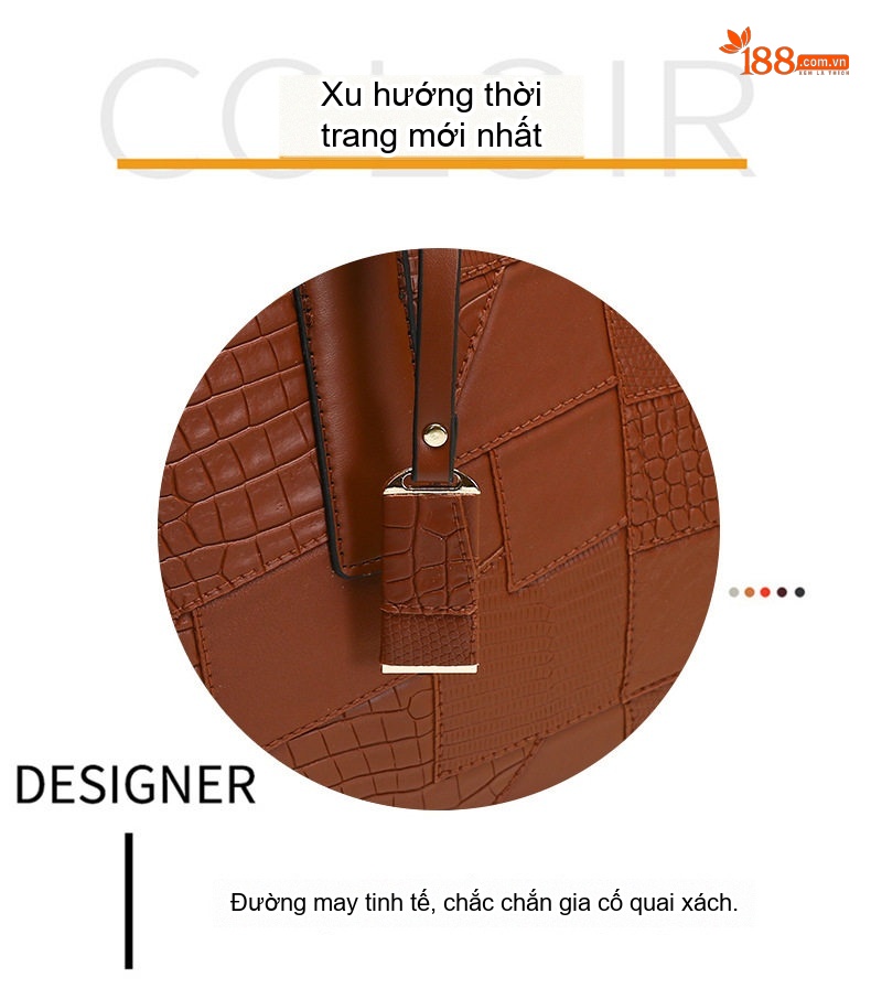 Bộ Túi Xách Tay Nữ Vân Da Thằn Lằn Phong Cách Âu Mỹ Gồm Túi Lớn, Túi Nhỏ, Ví Cầm Tay Màu Đen, Trắng, Nâu, Nâu Đậm chi tiết 7