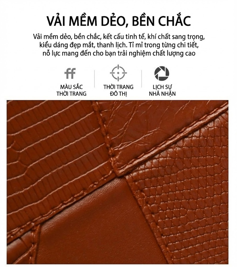 Bộ Túi Xách Tay Nữ Vân Da Thằn Lằn Phong Cách Âu Mỹ Gồm Túi Lớn, Túi Nhỏ, Ví Cầm Tay Màu Đen, Trắng, Nâu, Nâu Đậm chi tiết 10