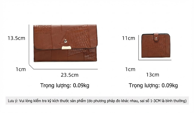 Bộ Túi Xách Tay Nữ Vân Da Thằn Lằn Phong Cách Âu Mỹ Gồm Túi Lớn, Túi Nhỏ, Ví Cầm Tay Màu Đen, Trắng, Nâu, Nâu Đậm chi tiết 16