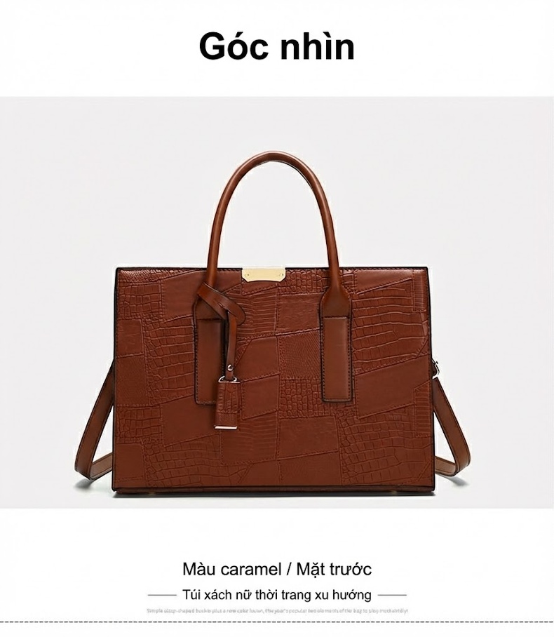 Bộ Túi Xách Tay Nữ Vân Da Thằn Lằn Phong Cách Âu Mỹ Gồm Túi Lớn, Túi Nhỏ, Ví Cầm Tay Màu Đen, Trắng, Nâu, Nâu Đậm chi tiết 18