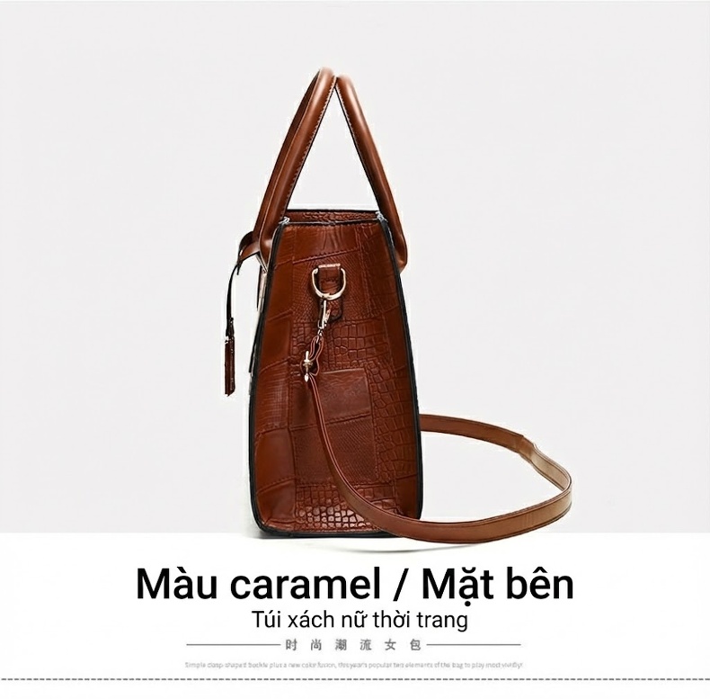 Bộ Túi Xách Tay Nữ Vân Da Thằn Lằn Phong Cách Âu Mỹ Gồm Túi Lớn, Túi Nhỏ, Ví Cầm Tay Màu Đen, Trắng, Nâu, Nâu Đậm chi tiết 20