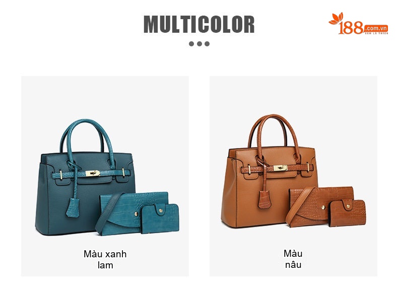 Bộ Túi Xách Tay Nữ & Ví Da Bóng Đeo Vai Phong Cách Thời Trang Màu Đỏ Tía, Xanh Lam, Nâu, Xám chi tiết 3