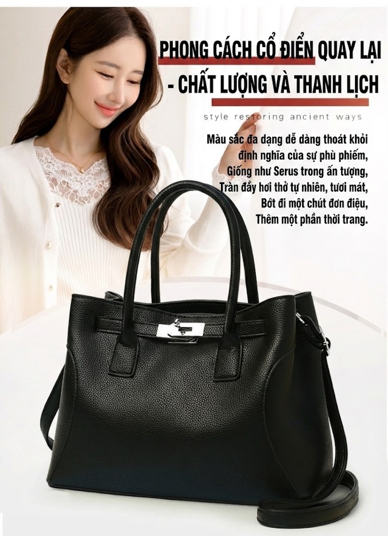 Bộ Túi Xách Tay và Ví Nữ Da Bóng Đeo Vai Thời Trang chi tiết 2