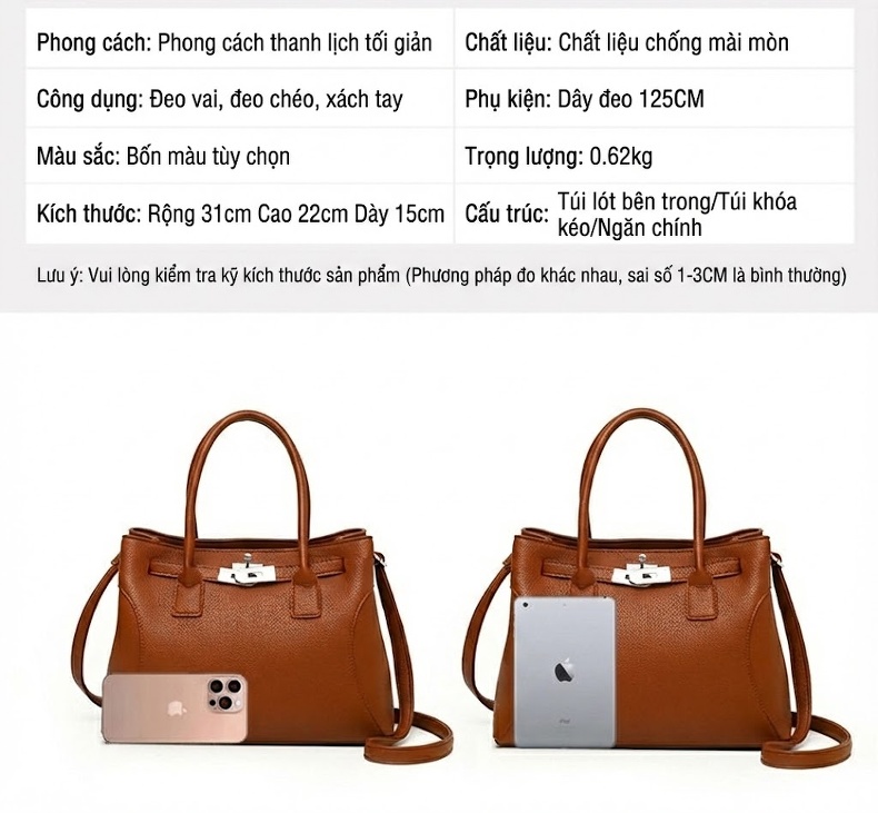 Bộ Túi Xách Tay và Ví Nữ Da Bóng Đeo Vai Thời Trang chi tiết 11