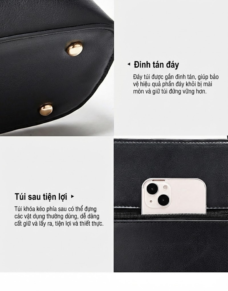 Bộ Túi Xách Tote Nữ Đeo Vai, Đeo Chéo, Xách Tay Da Bóng, Dây Xích Kim Loại Màu Nâu, Xám, Trắng, Đen... chi tiết 19