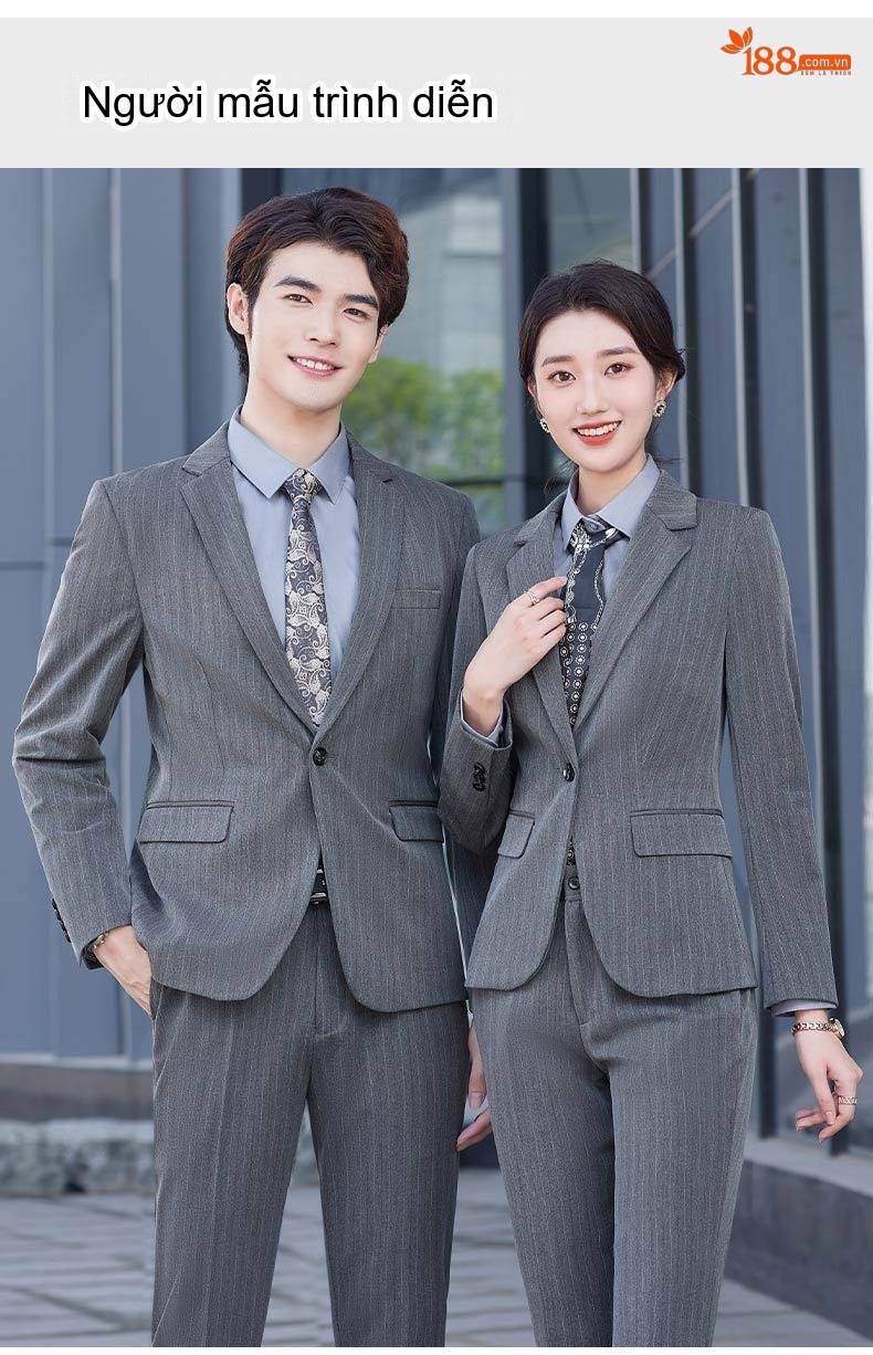 Bộ Vest Công Sở Dài Tay Kẻ Sọc Dáng Ôm Cho Nam và Nữ Màu Xám chi tiết 10