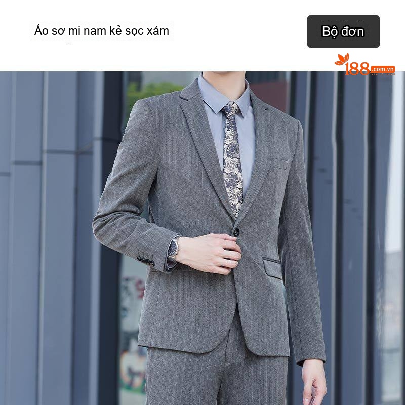Bộ Vest Công Sở Dài Tay Kẻ Sọc Dáng Ôm Cho Nam và Nữ Màu Xám